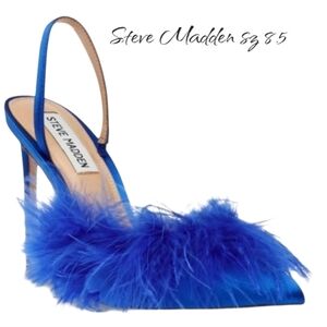 Steve Madden Alexis Blue Feather Satin Slingback Pump 8.5 New